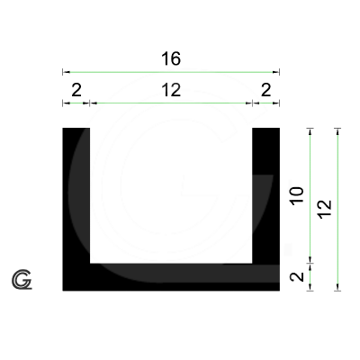 Rubber U Profiel| binnenmaat 12 mm | hoogte 12 mm | dikte 2 mm | rol 50 meter